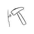 Nail Hammer icon in doodle sketch lines. Construction tool work carpenter nail wood Royalty Free Stock Photo