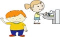 Untitled-Vector Illustration Of Funny Kids Playing - Images vectorielles brushing teeth --greeting friends