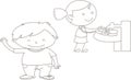 Vector Illustration Of Funny Kids Playing - Images vectorielles brushing teeth --greeting friends