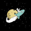 Astronaut moon rocket doodle icon vector