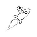 Rocket astronaut doodle space hand draw Royalty Free Stock Photo