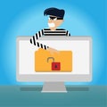 Hack.thief steal file data on the personal computer.internet social network concept Royalty Free Stock Photo