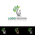 Green Tree logo with branch, Family Tree Logo, Eco Logo, Royalty Free Stock Photo