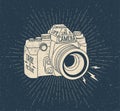 Vector retro hand drawn hipster photo camera isolated, hand drawn style with captions. Vector illustration