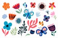 Abstract decorative flowers, plants and butterflies collection, cut out paper style