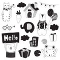 Animal Doodle set black and white draw