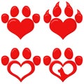 Red Love Paw Silhouette Print Logo Flat Design Set 1. Vector Collection Royalty Free Stock Photo