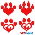 Red Love Paw Silhouette Print Logo Flat Design Set 2. Vector Collection Royalty Free Stock Photo