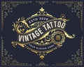 Golden vintage badge logo design with flourish ornament