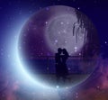 Lovers under moonlight romance, magical moon
