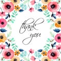 thank you card with floral watercolor Royalty Free Stock Photo