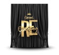 Grand reopening poster with black elegant curtain and gold lettering. Royalty Free Stock Photo