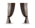 Realistic pleated curtains with fringe.