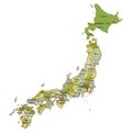 Highly detailed editable political map with separated layers. Japan. Royalty Free Stock Photo