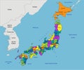 Colorful Japan political map with clearly labeled, separated layers.
