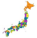 Colorful Japan political map with clearly labeled, separated layers. Royalty Free Stock Photo