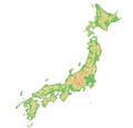 High detailed Japan physical map.