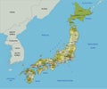 Highly detailed editable political map with separated layers. Japan. Royalty Free Stock Photo