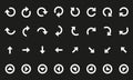 White arrow sign and symbol on black background, Set of arrows collection. Vector illustration Royalty Free Stock Photo