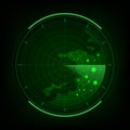 Submarine navy search, Abstract green radar with targets, Digital realistic radar screen, Military search system, Vector illustra