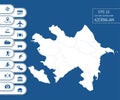 Flat high detailed Azerbaijan map. Divided into editable contours of administrative divisions. Vacation and travel icons.