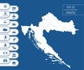 Flat high detailed Croatia map. Divided into editable contours of administrative divisions. Vacation and travel icons.