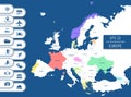 Flat high detailed Europe map. Capitals and country names. Divided into high detailed editable contours of countries.