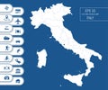 Flat high detailed Italy map. Divided into editable contours of administrative divisions. Vacation and travel icons.
