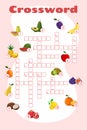 Crossword with fruits. Vector education game for children. Royalty Free Stock Photo