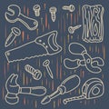 Doodle carpentry workshop Tools vector illustration