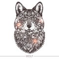 Ornamental Tattoo Wolf Head. Highly Detailed Abstract Hand Drawn Style