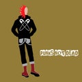 Vector illustration mohawk punk man from behind with punks not dead slogan Royalty Free Stock Photo