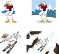 Winter Hawk Bird Cute Cartoon Characters. Vector Collection Set Royalty Free Stock Photo