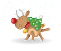 Cute Deer running with a Christmas tree New Year illustration Royalty Free Stock Photo