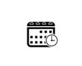 Calendar Month Icon, Flat Calendar symbol with clock icon Royalty Free Stock Photo