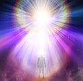 Spiritual guidance, Angel of light and love doing a miracle on sky, rainbow angelic wings