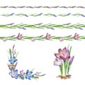 Floral watercolor Frame Collection with spring flowers. 