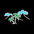 Silhoutte of nature background. coconut tree with mountain and cloud isolated on black background. beautiful nature scenery. hand Royalty Free Stock Photo