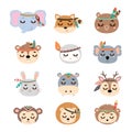 Cute tribal woodland animal head collection. Royalty Free Stock Photo