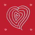 Shape of heart isolated on red background. abstract heart illustration. white outline, hand drawn vector. doodle art for wallpaper Royalty Free Stock Photo