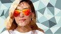 Vector illustration of women in orange sunglasses on low poly background