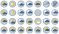 Weather icons set for white background. Vector illustration. White clouds, fog sign, day and night for forecast design. Winter and