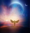 Soul journey, divine angelic guidance, portal to another universe, new life, new world, innocence,spiritual release Royalty Free Stock Photo