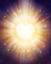 Glowing golden aura light, universal heart portal, infinite love, life, source, soul journey through Universe doorway Royalty Free Stock Photo