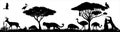 Seamless panorama of the pampas with puma, rhea, Pampas fox , rabbit, giant anteater, capybara, pampas deer, white-faced ibis