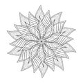 Simple floral mandala with leaves and striped patterns on white isolated background. Royalty Free Stock Photo