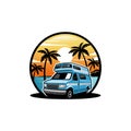 Retro Camper Van , Van Car, American Muscle Car Illustration Logo Vector