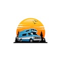 Retro Camper Van , Van Car, American Muscle Car Illustration Logo Vector.