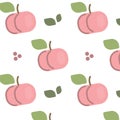Vector simple and cute seamless pattern with ripe peach and pink dots. Royalty Free Stock Photo