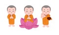 Cute little monk character in various pose set